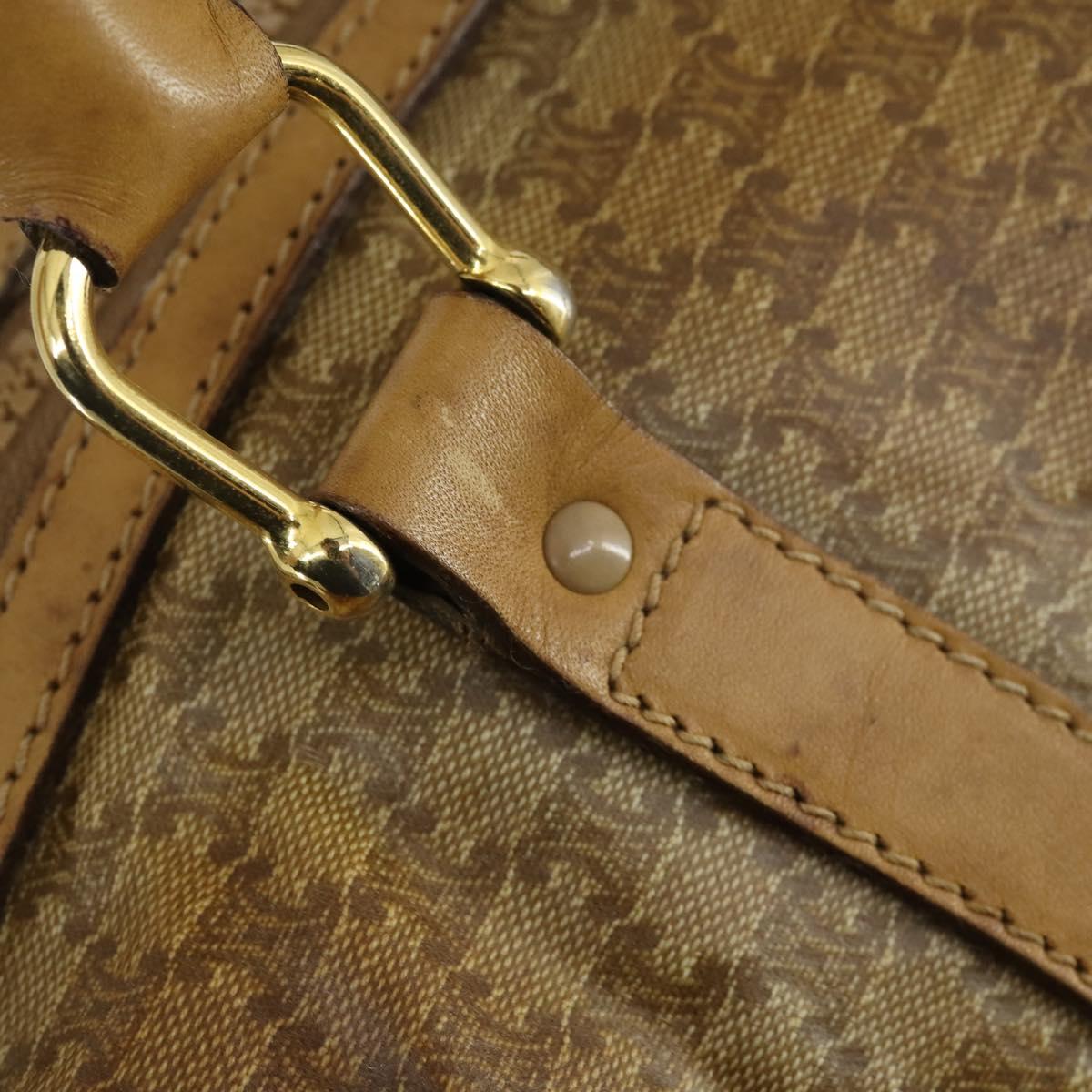 CELINE Macadam Canvas Boston Bag PVC Beige Gold Auth bs31833