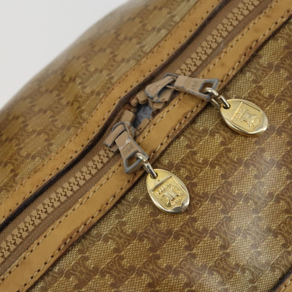 CELINE Macadam Canvas Boston Bag PVC Beige Gold Auth bs31833