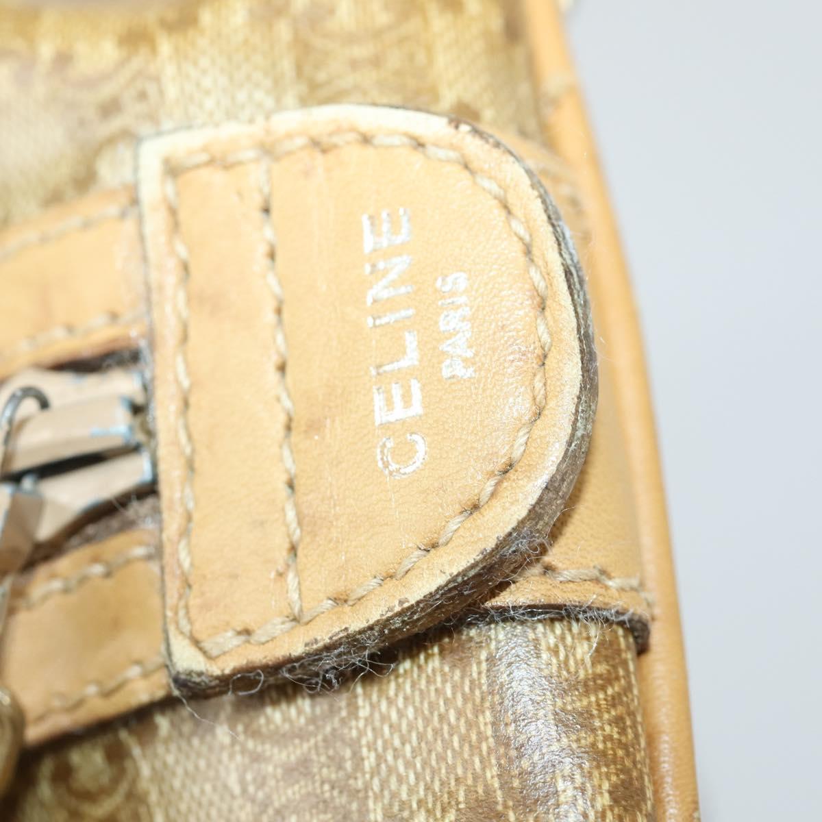 CELINE Macadam Canvas Boston Bag PVC Beige Gold Auth bs31833