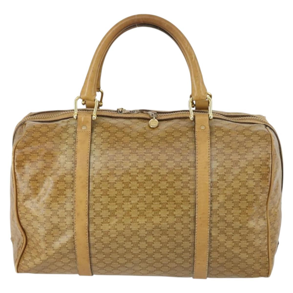 CELINE Macadam Canvas Boston Bag PVC Beige Gold Auth bs31833