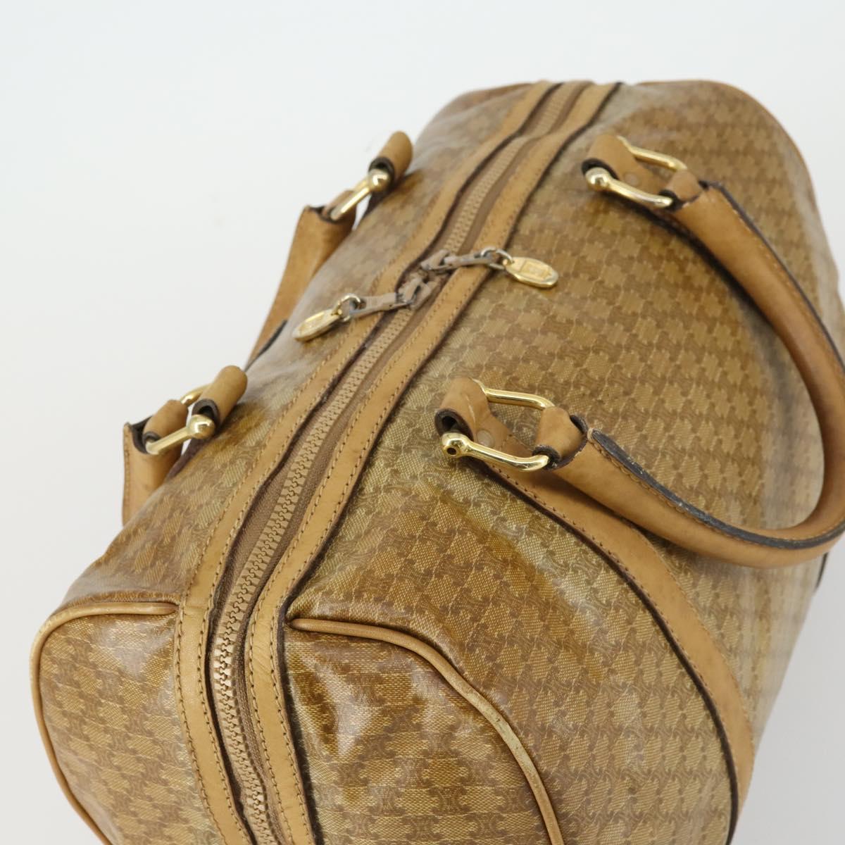 CELINE Macadam Canvas Boston Bag PVC Beige Gold Auth bs31833
