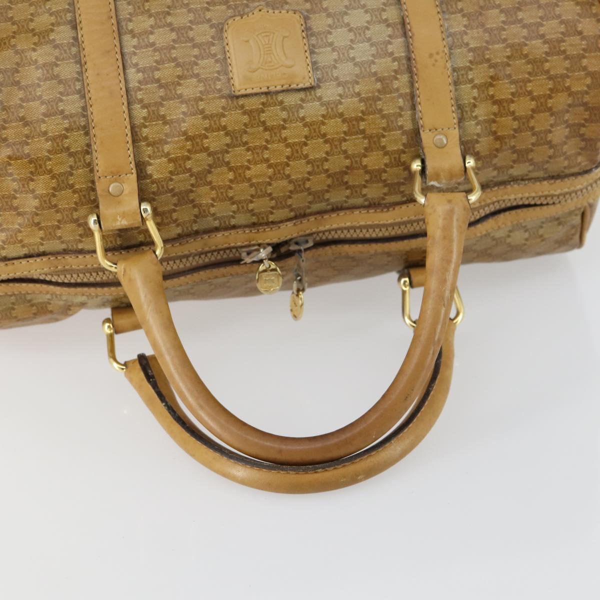 CELINE Macadam Canvas Boston Bag PVC Beige Gold Auth bs31833