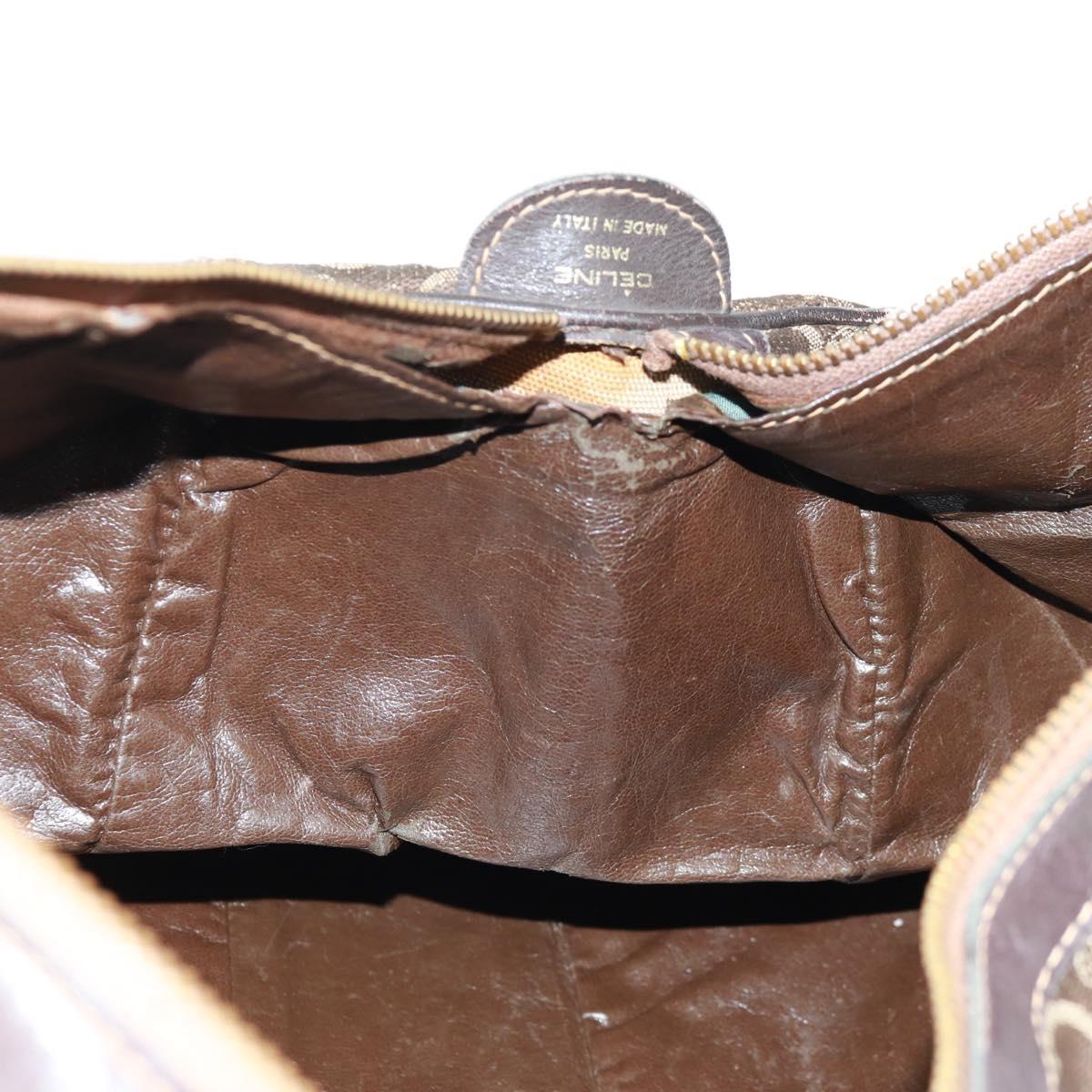 CELINE C Sulky Boston Bag Canvas Brown Gold Auth bs31834