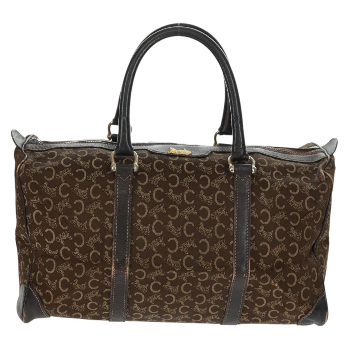 CELINE C Sulky Boston Bag Canvas Brown Gold Auth bs31834