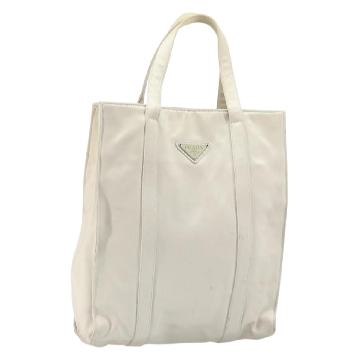 PRADA Hand Bag Satin White Auth bs31836
