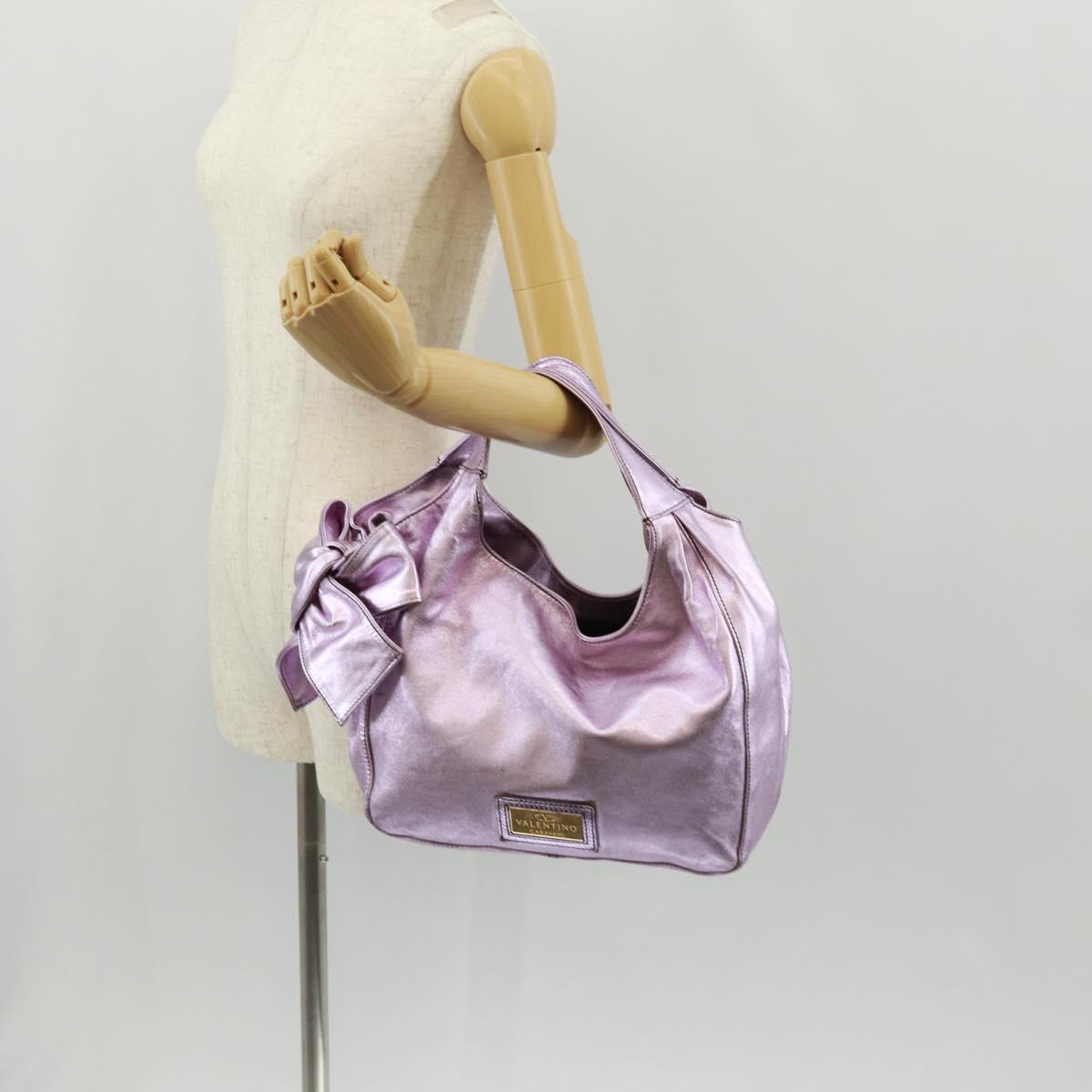 VALENTINO Hand Bag Leather Pink Gold Auth bs31839