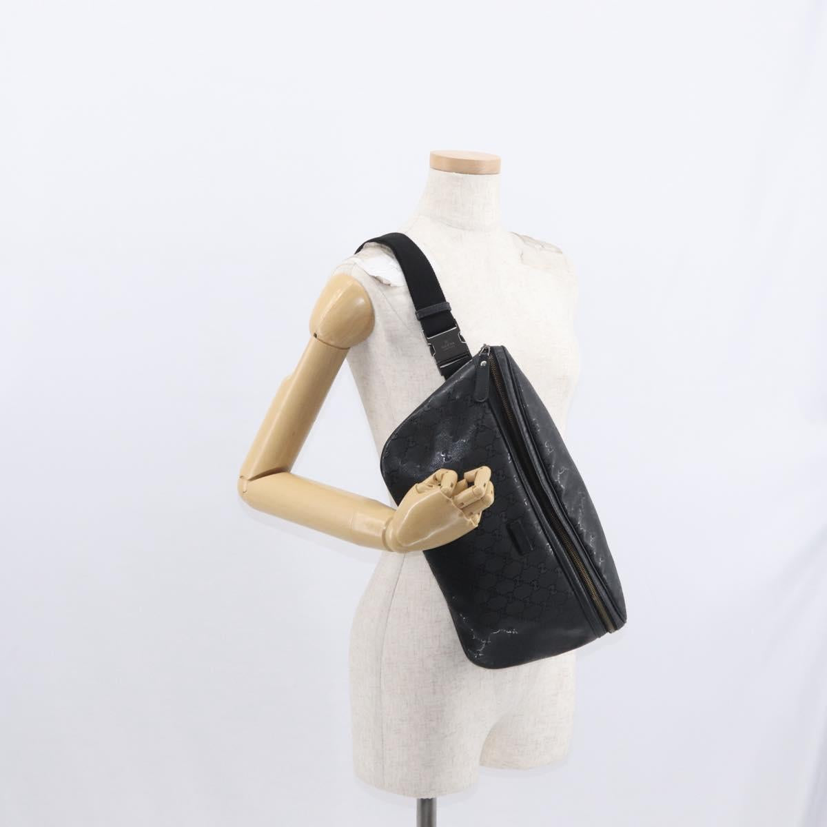 GUCCI GG Canvas GG Implementation Body Bag PVC Black Silver 211110 Auth bs31846