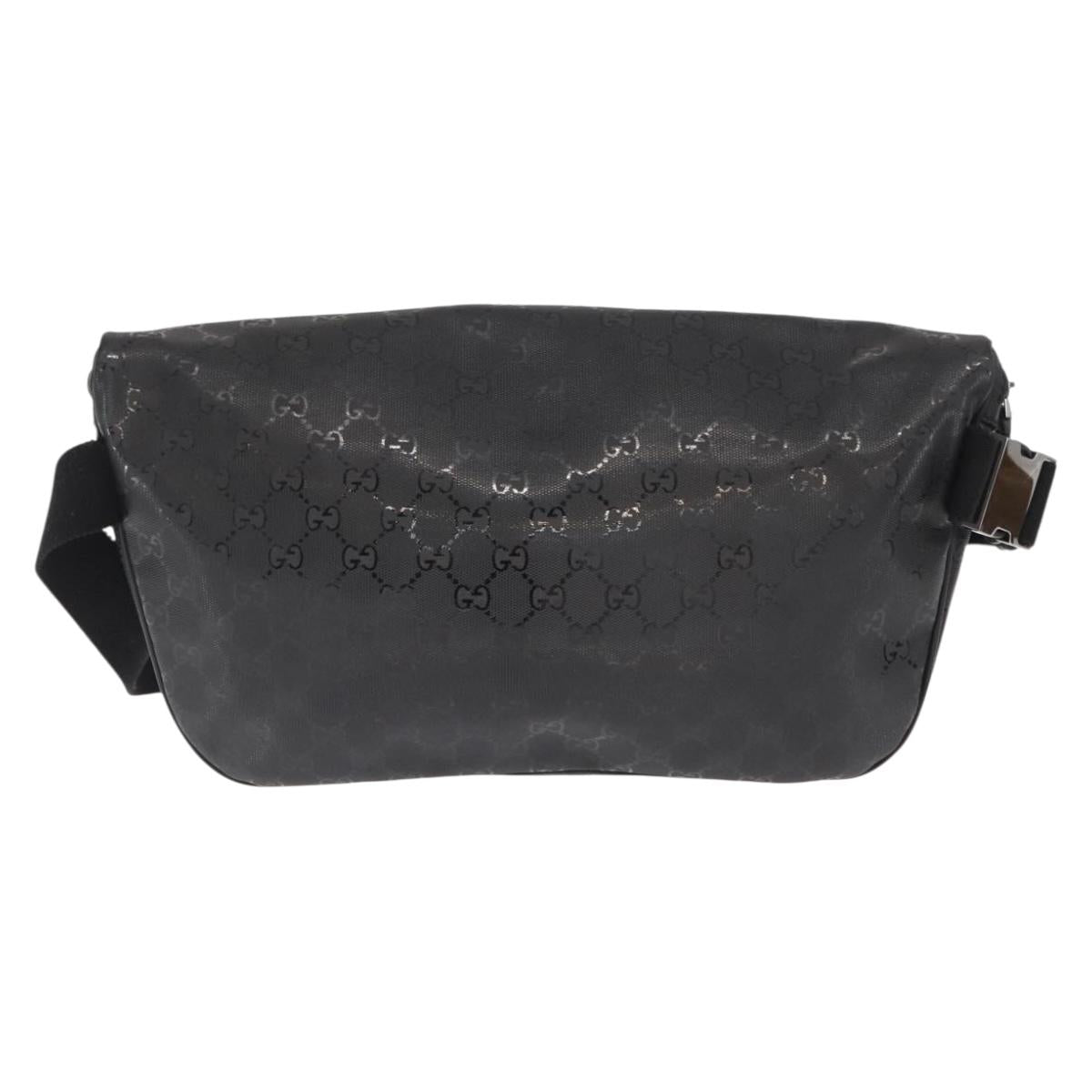 GUCCI GG Canvas GG Implementation Body Bag PVC Black Silver 211110 Auth bs31846