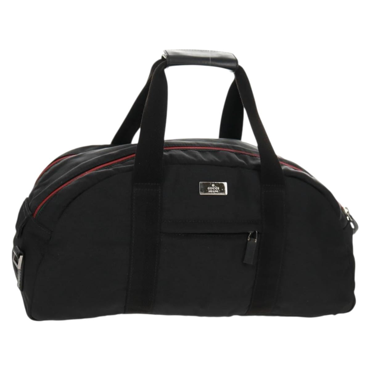 GUCCI Boston Bag Nylon Black Silver 122324 Auth bs31848