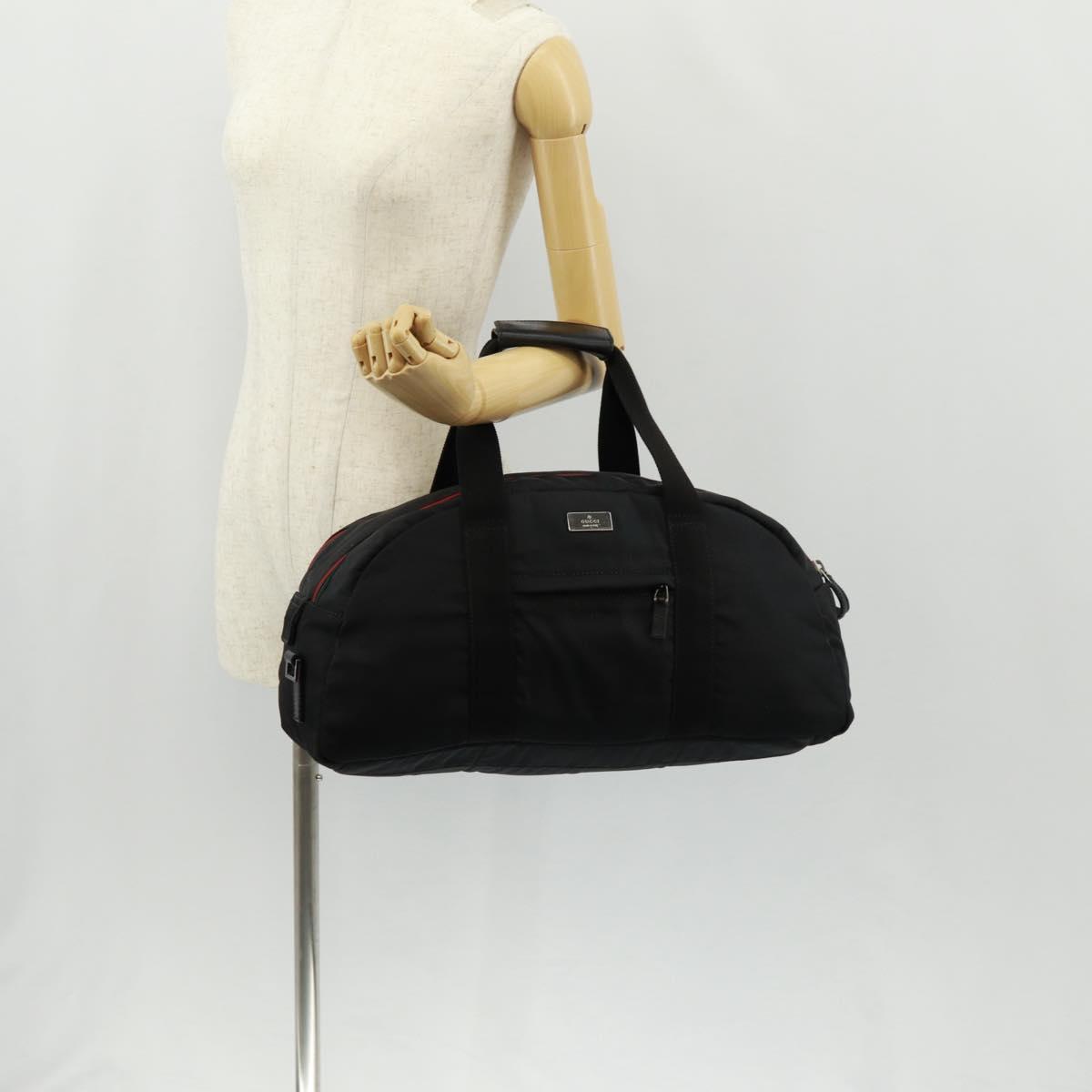 GUCCI Boston Bag Nylon Black Silver 122324 Auth bs31848