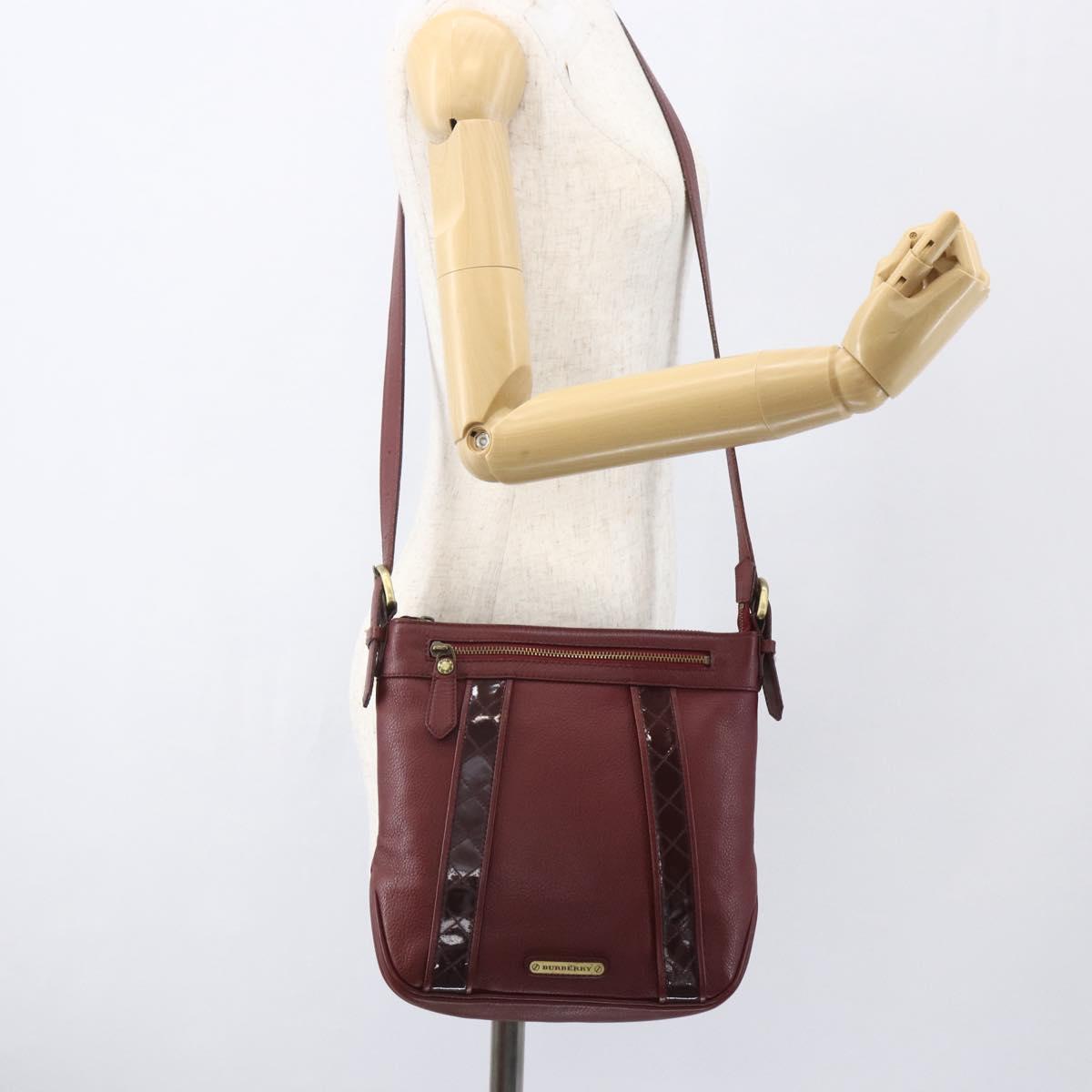 BURBERRY Shoulder Bag Leather Red Gold Auth bs31856
