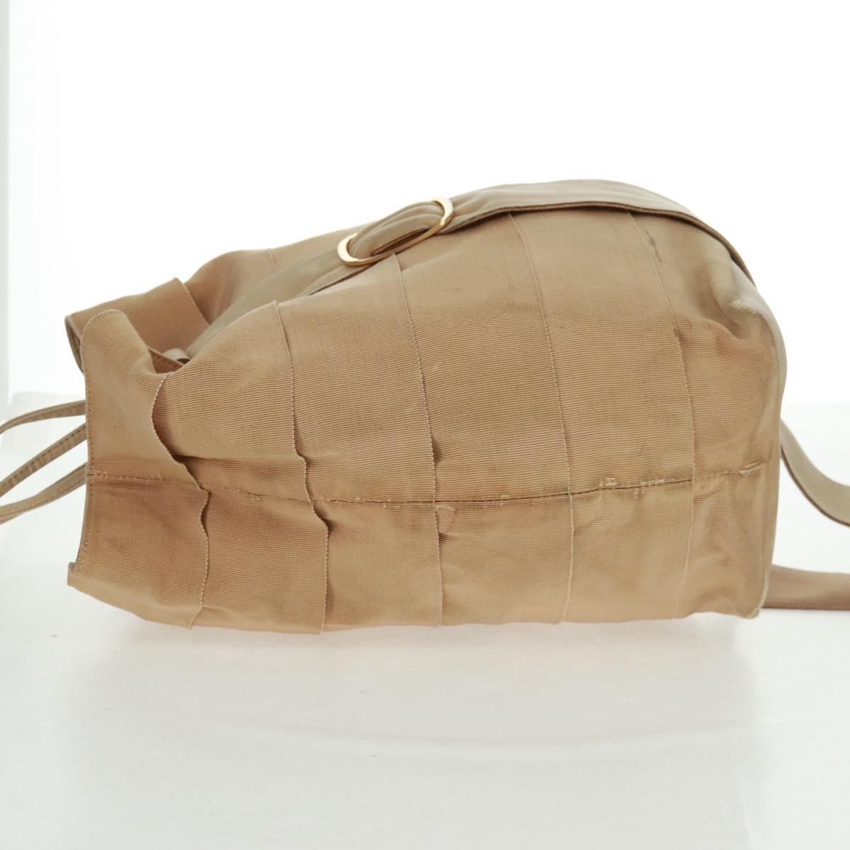 Salvatore Ferragamo Shoulder Bag Canvas Beige Gold Auth bs31859