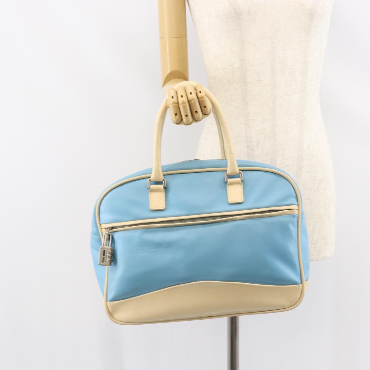 Miu Miu Hand Bag Leather Blue Silver Auth bs31862