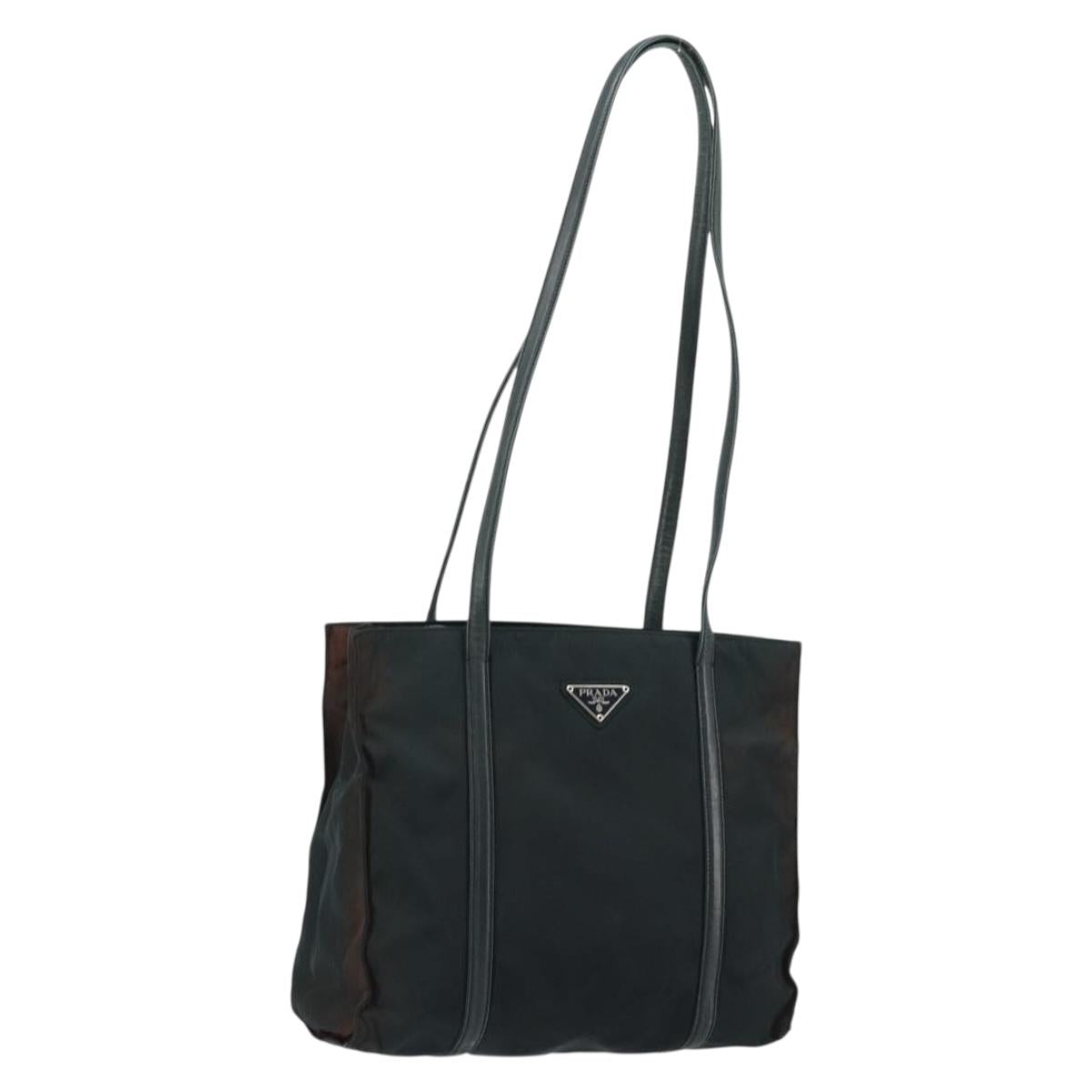 PRADA Tote Bag Nylon Leather Black Silver Auth bs31865
