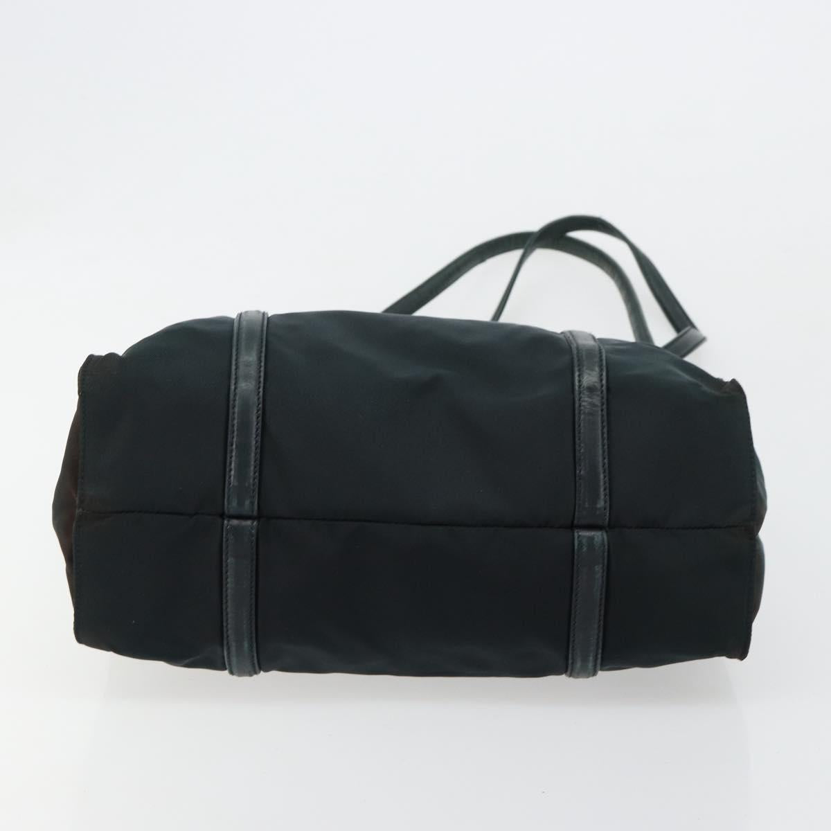 PRADA Tote Bag Nylon Leather Black Silver Auth bs31865
