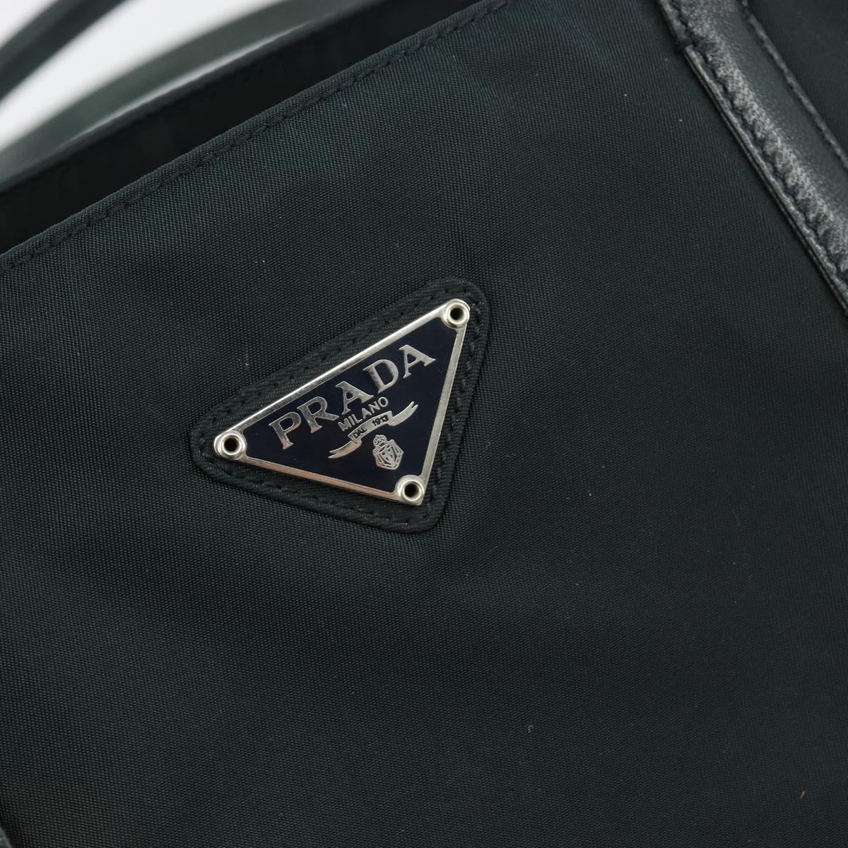 PRADA Tote Bag Nylon Leather Black Silver Auth bs31865