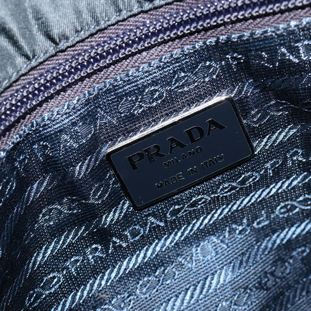 PRADA Tote Bag Nylon Leather Black Silver Auth bs31865