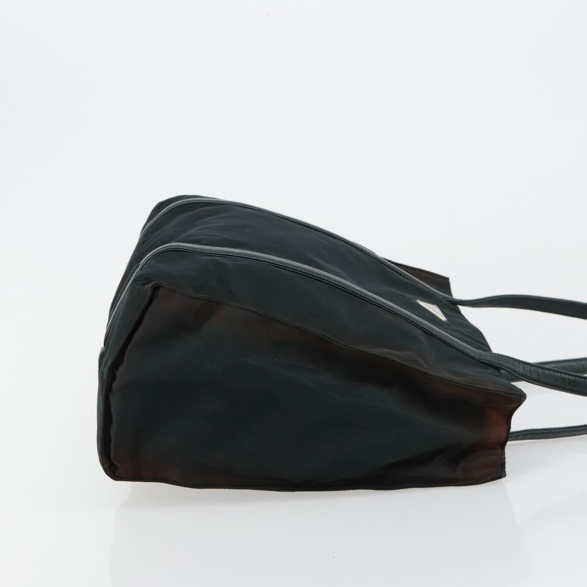 PRADA Tote Bag Nylon Leather Black Silver Auth bs31865