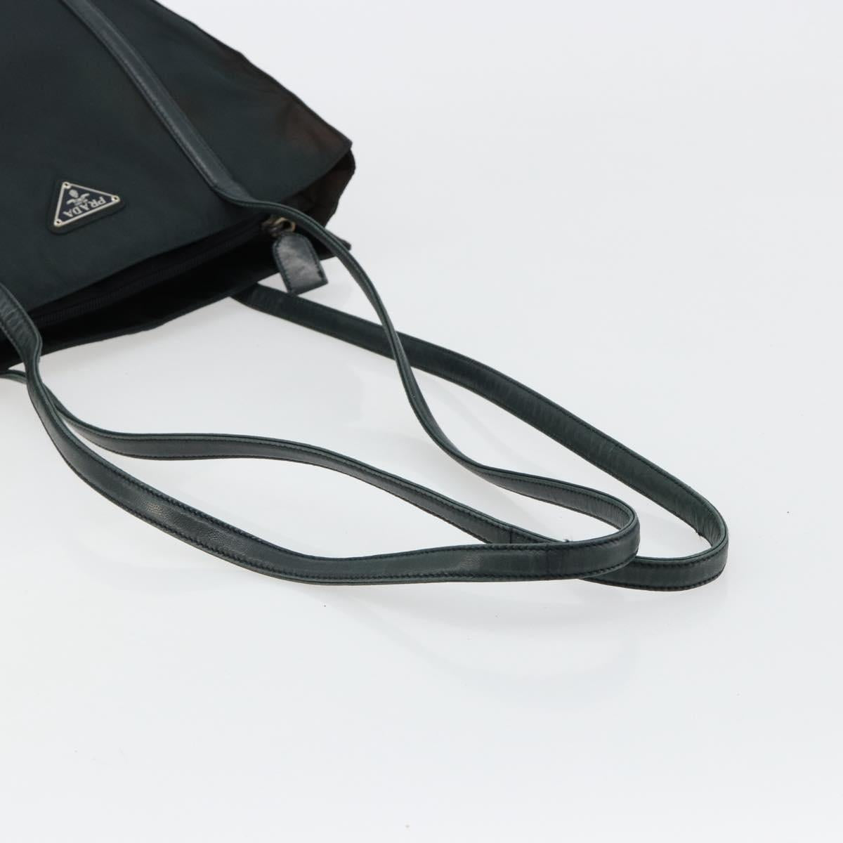 PRADA Tote Bag Nylon Leather Black Silver Auth bs31865