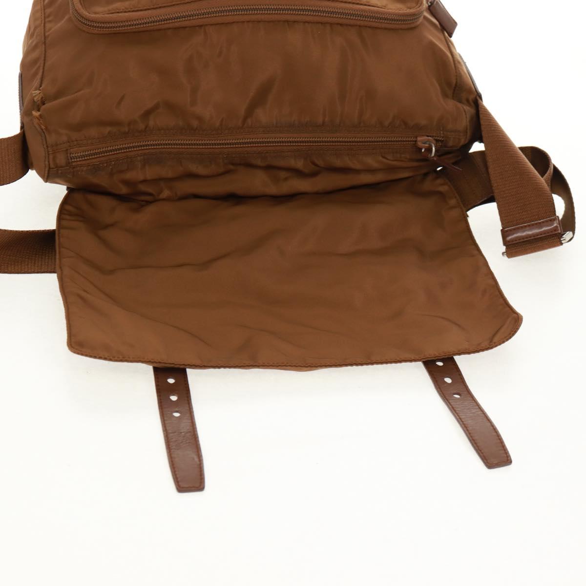 PRADA Shoulder Bag Nylon Brown Silver Auth bs31870