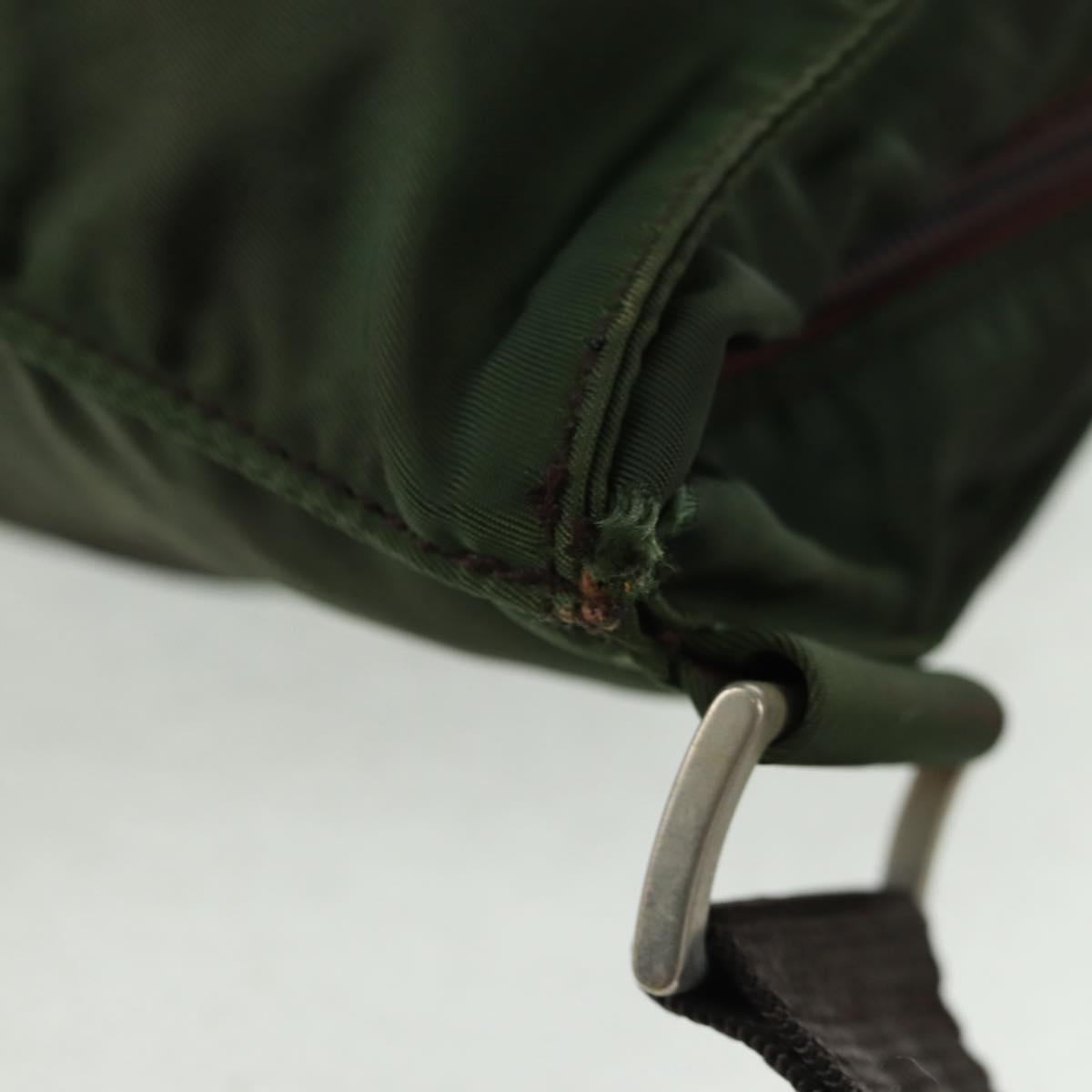 PRADA Shoulder Bag Nylon Khaki Silver Auth bs31875