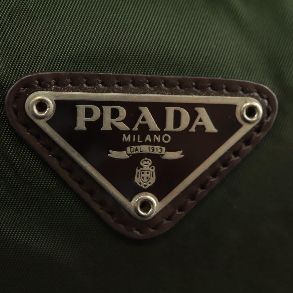 PRADA Shoulder Bag Nylon Khaki Silver Auth bs31875