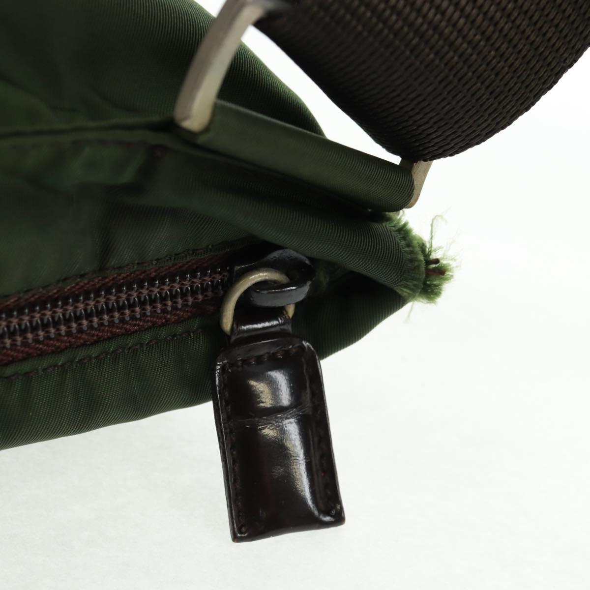 PRADA Shoulder Bag Nylon Khaki Silver Auth bs31875