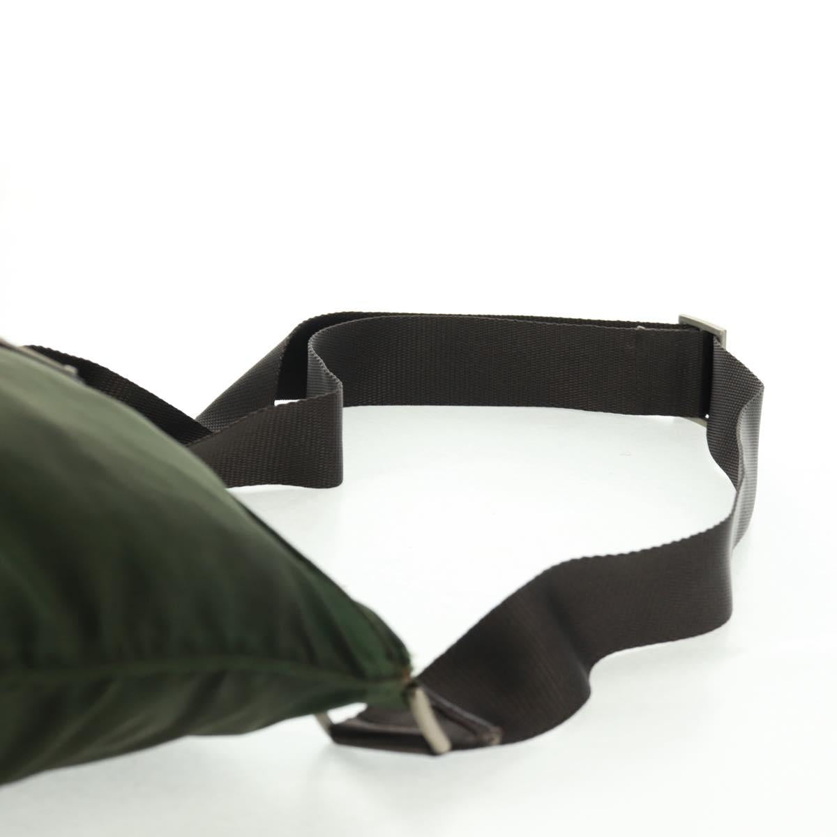 PRADA Shoulder Bag Nylon Khaki Silver Auth bs31875
