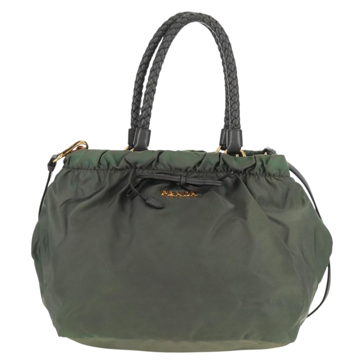 PRADA Hand Bag Nylon 2way Khaki Gold Auth bs31881