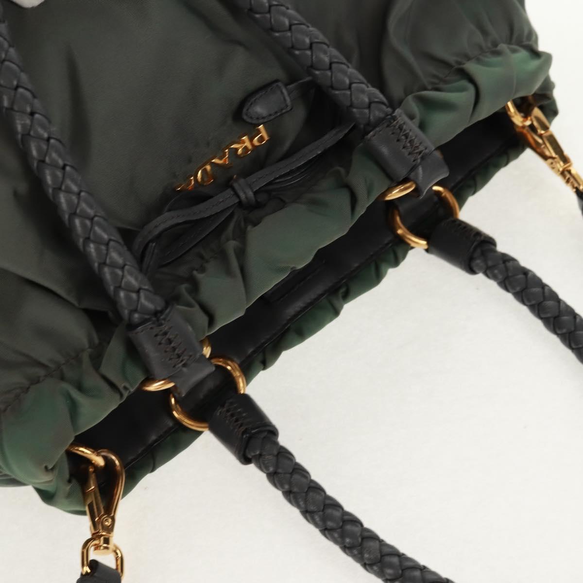 PRADA Hand Bag Nylon 2way Khaki Gold Auth bs31881