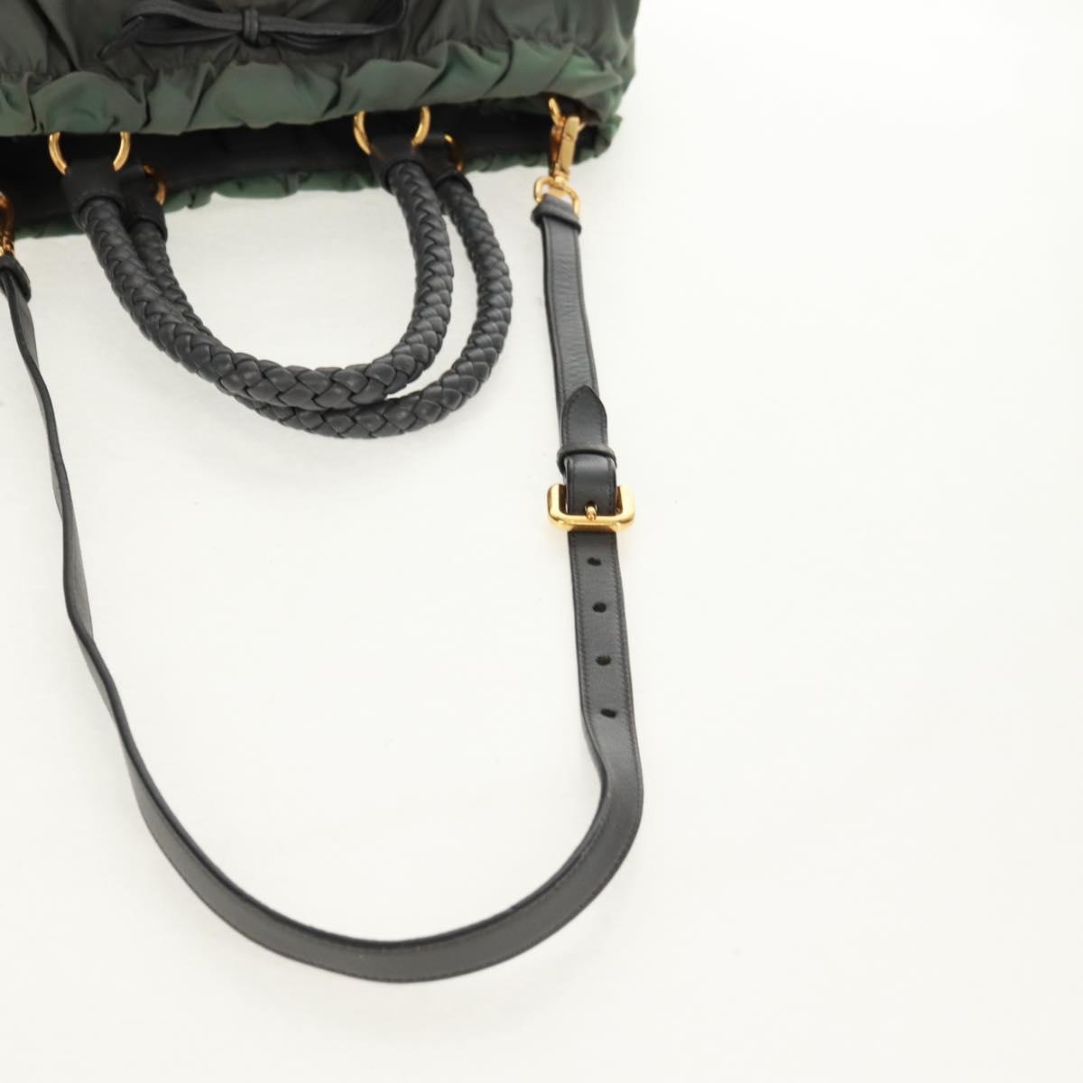 PRADA Hand Bag Nylon 2way Khaki Gold Auth bs31881