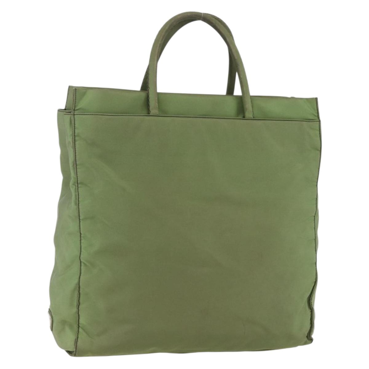 PRADA Hand Bag Nylon Khaki Silver Auth bs31882