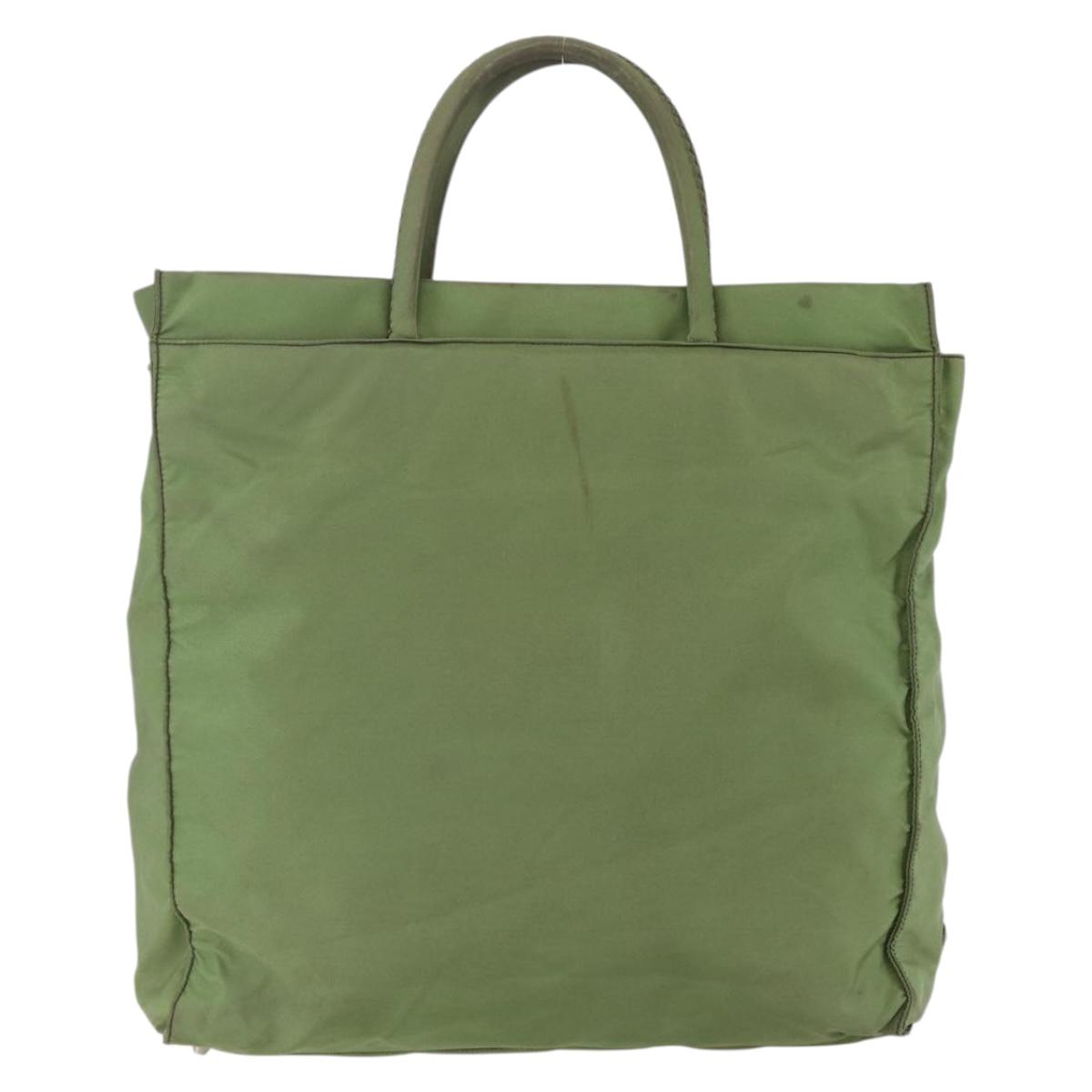 PRADA Hand Bag Nylon Khaki Silver Auth bs31882