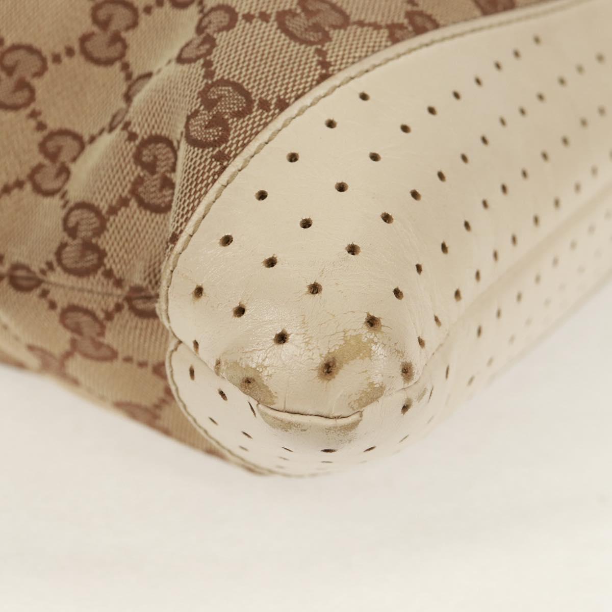 GUCCI GG Canvas Shoulder Bag Beige Silver 145856 Auth bs31883