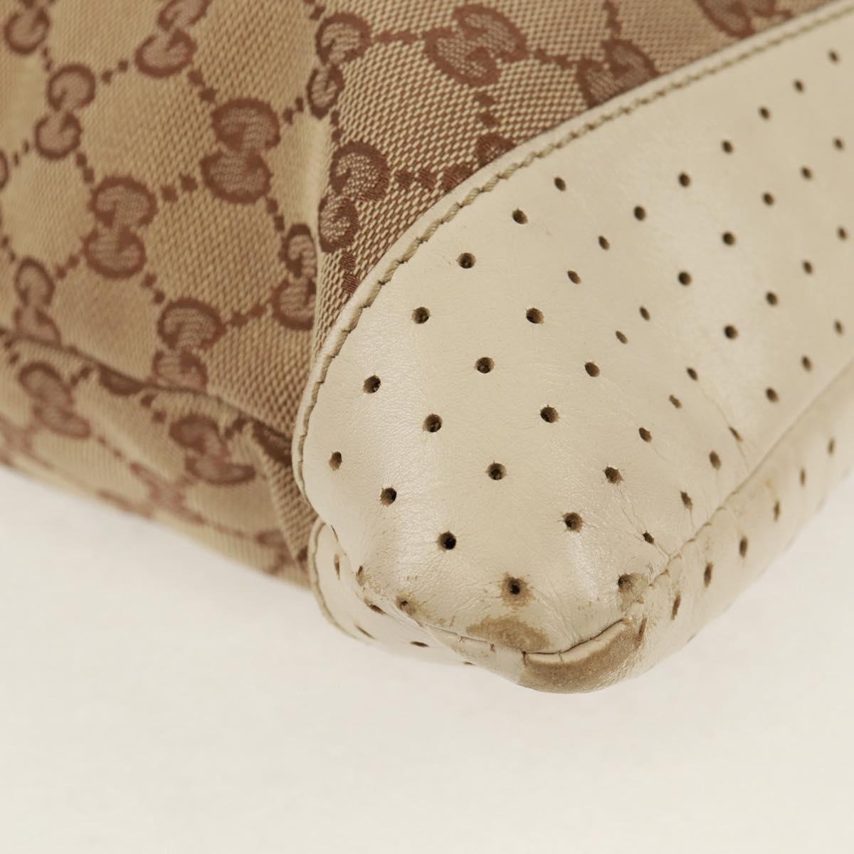 GUCCI GG Canvas Shoulder Bag Beige Silver 145856 Auth bs31883
