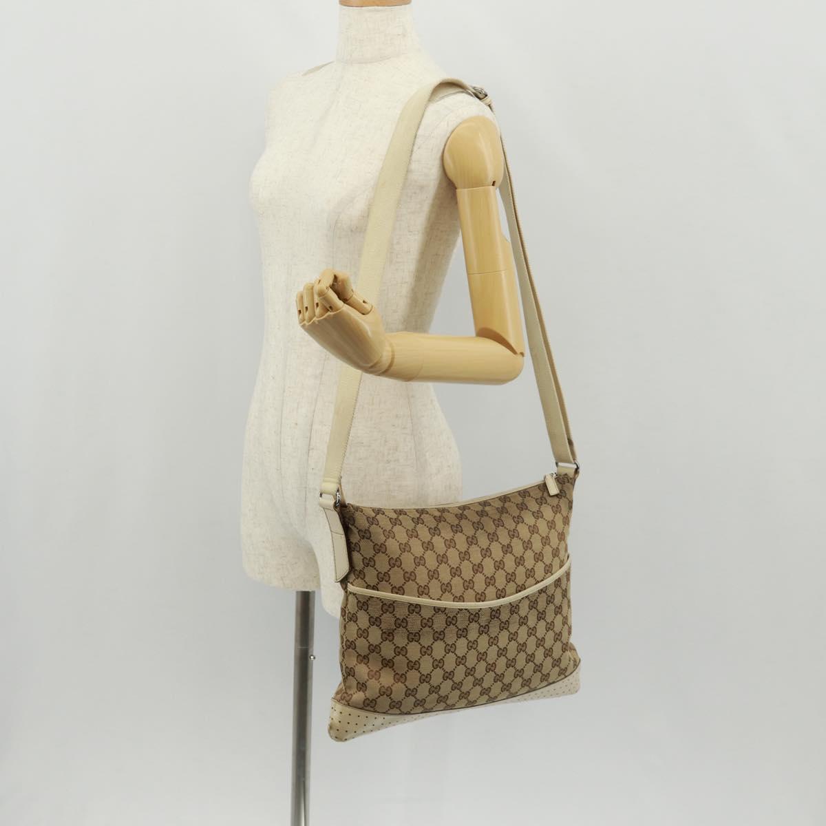 GUCCI GG Canvas Shoulder Bag Beige Silver 145856 Auth bs31883
