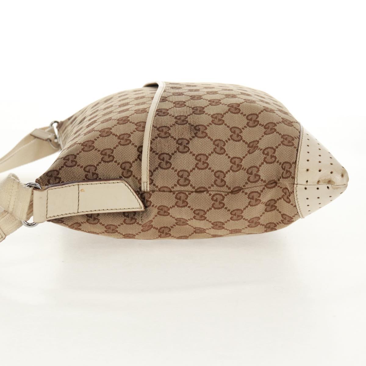 GUCCI GG Canvas Shoulder Bag Beige Silver 145856 Auth bs31883