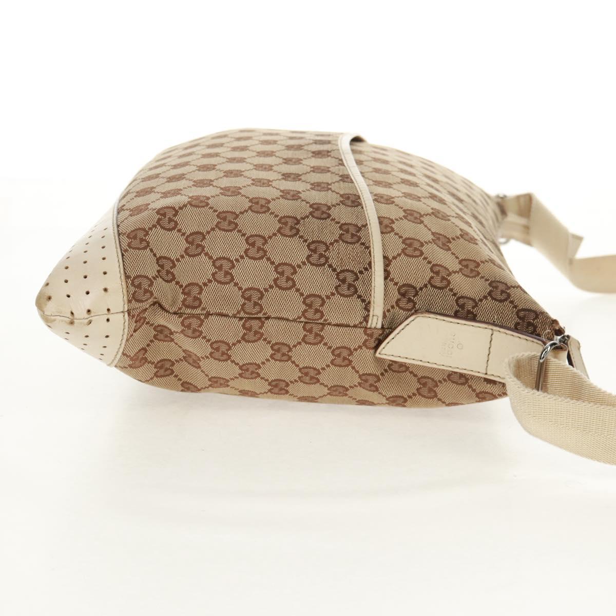 GUCCI GG Canvas Shoulder Bag Beige Silver 145856 Auth bs31883