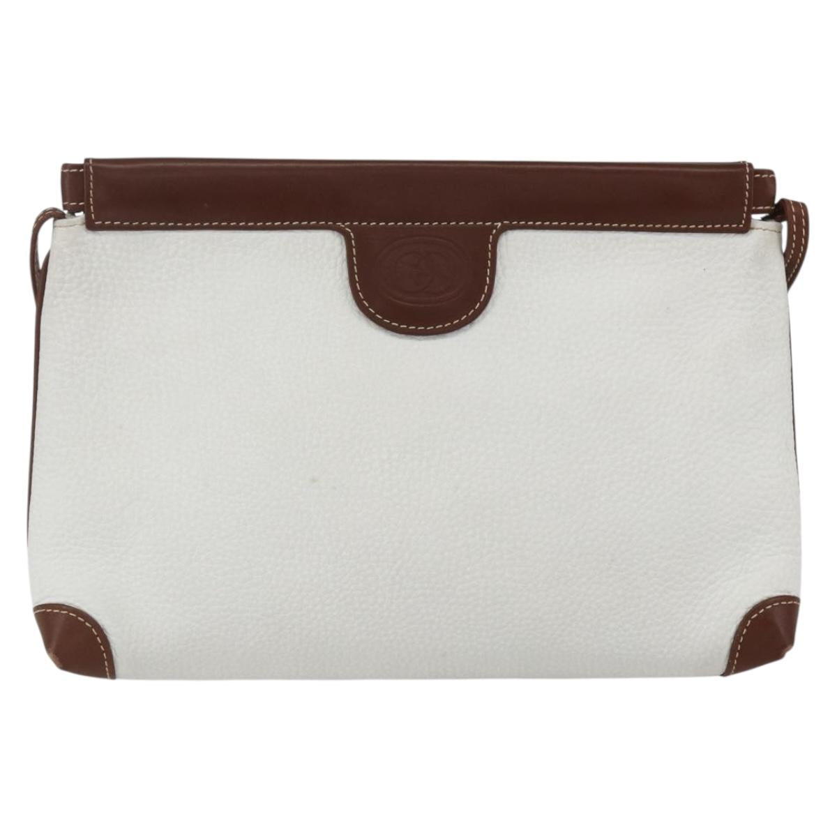 GUCCI GG Supreme Shoulder Bag Leather White Silver 87 007 5553 Auth bs31885