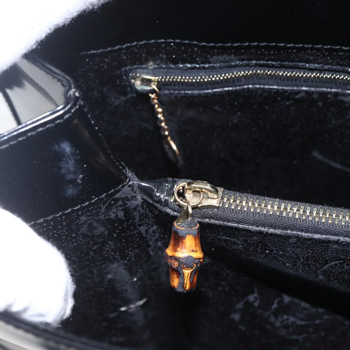 GUCCI Tote Bag Enamel Black Gold 002 1046 0407 Auth bs31886