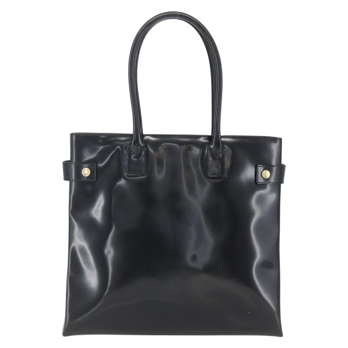 GUCCI Tote Bag Enamel Black Gold 002 1046 0407 Auth bs31886