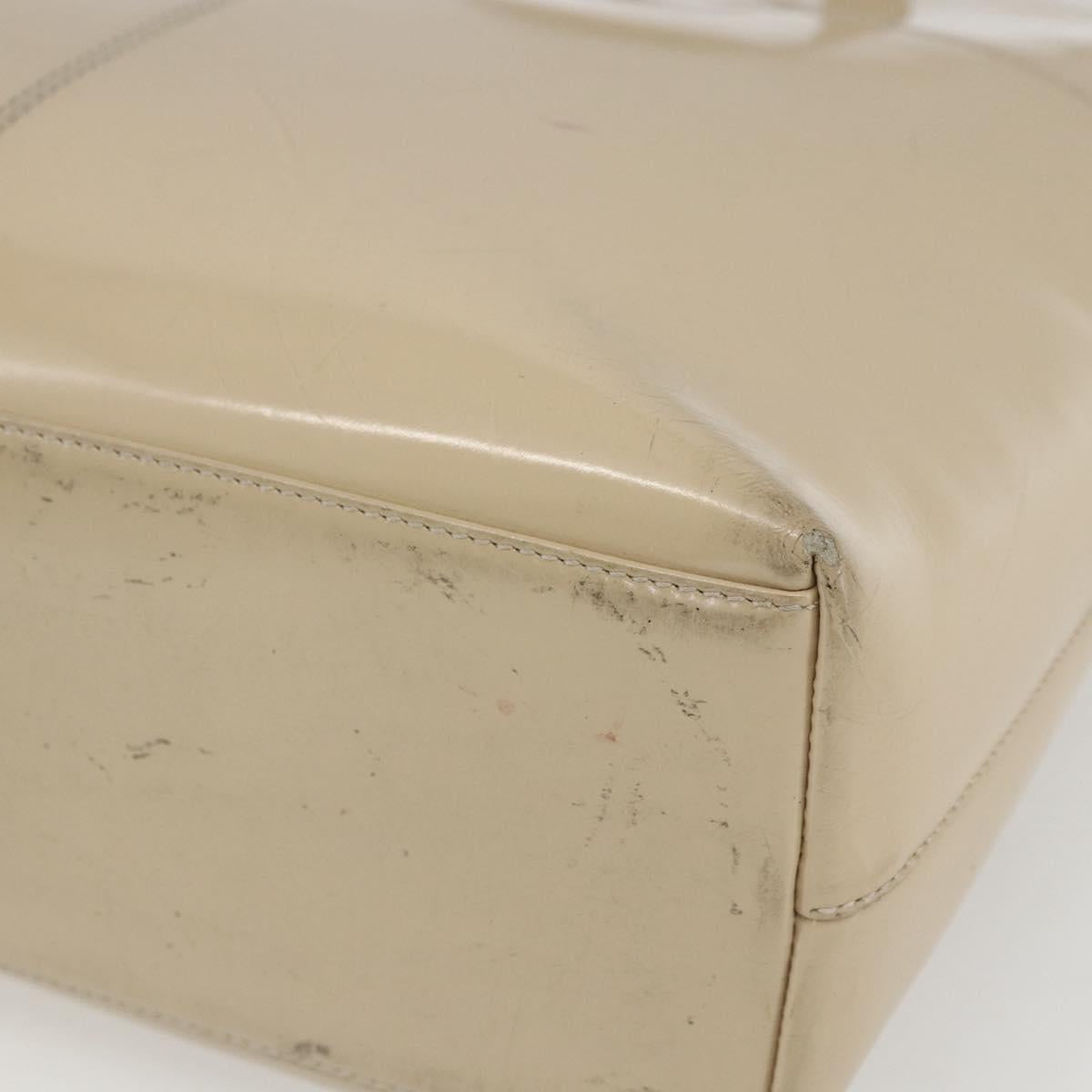 GUCCI Tote Bag Enamel 2way Beige Silver Auth bs31887