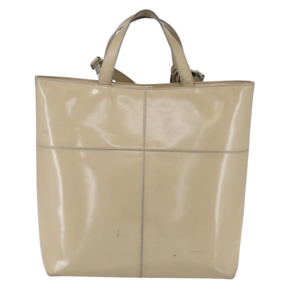 GUCCI Tote Bag Enamel 2way Beige Silver Auth bs31887