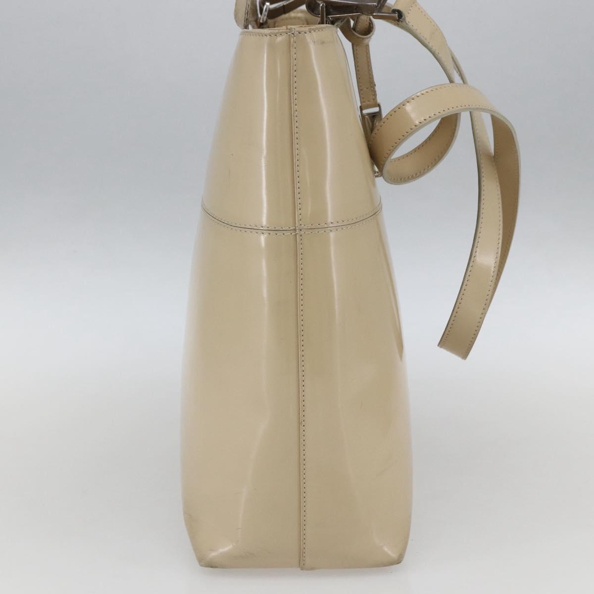 GUCCI Tote Bag Enamel 2way Beige Silver Auth bs31887