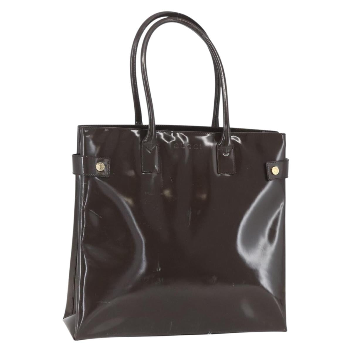 GUCCI Tote Bag Enamel Brown Gold Auth bs31888