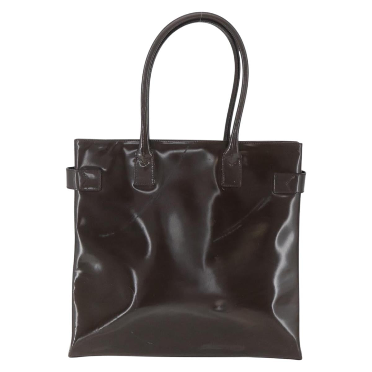 GUCCI Tote Bag Enamel Brown Gold Auth bs31888