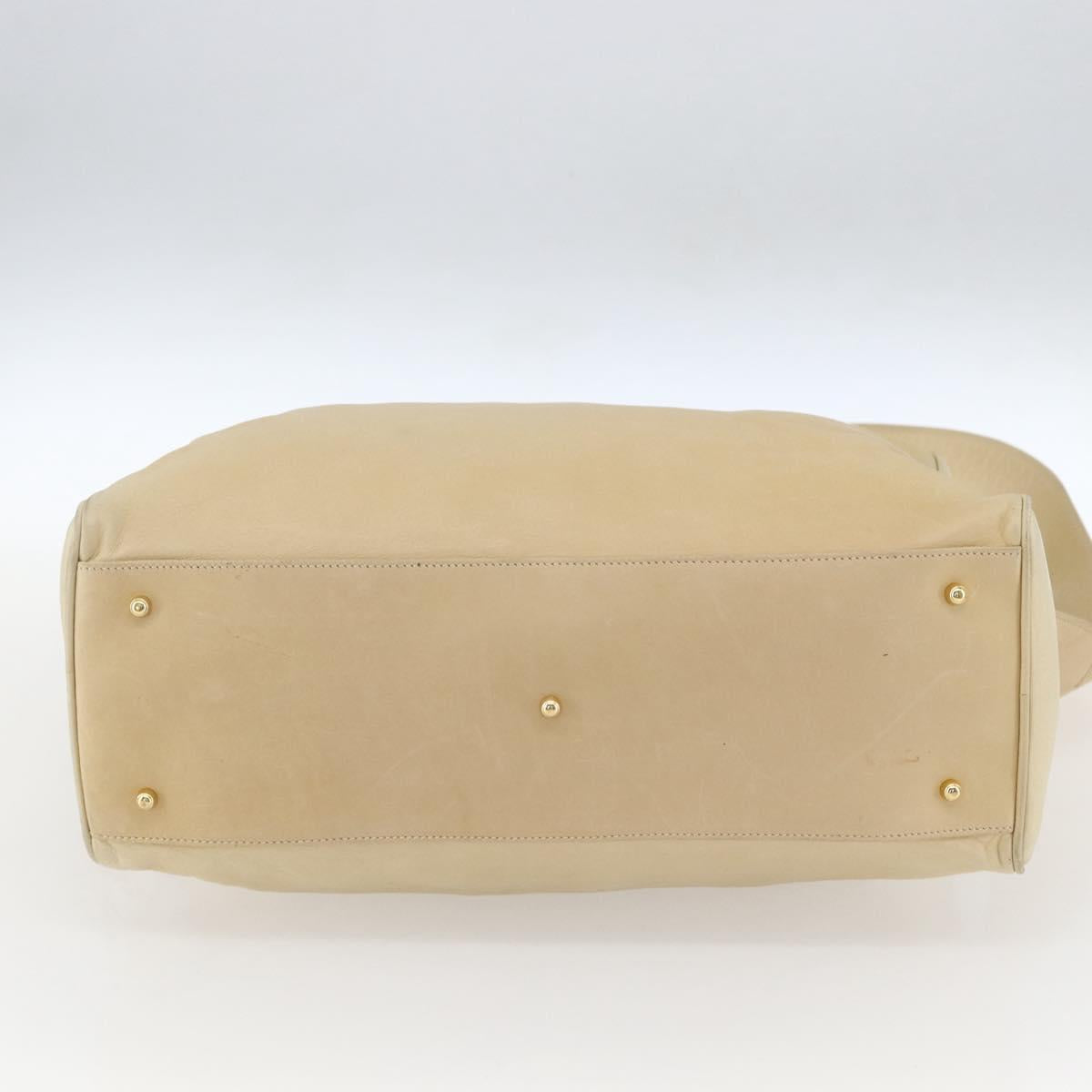 GUCCI Bamboo Hand Bag Leather 2way Beige Gold Auth bs31889