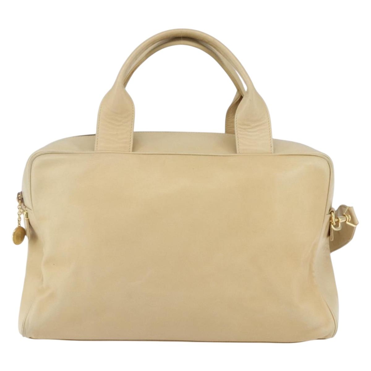 GUCCI Bamboo Hand Bag Leather 2way Beige Gold Auth bs31889