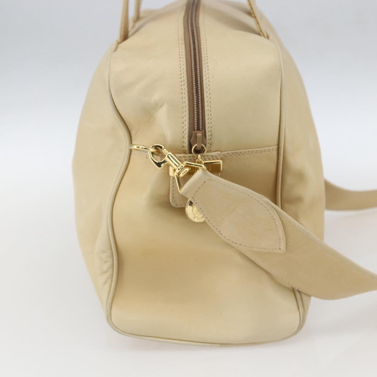GUCCI Bamboo Hand Bag Leather 2way Beige Gold Auth bs31889