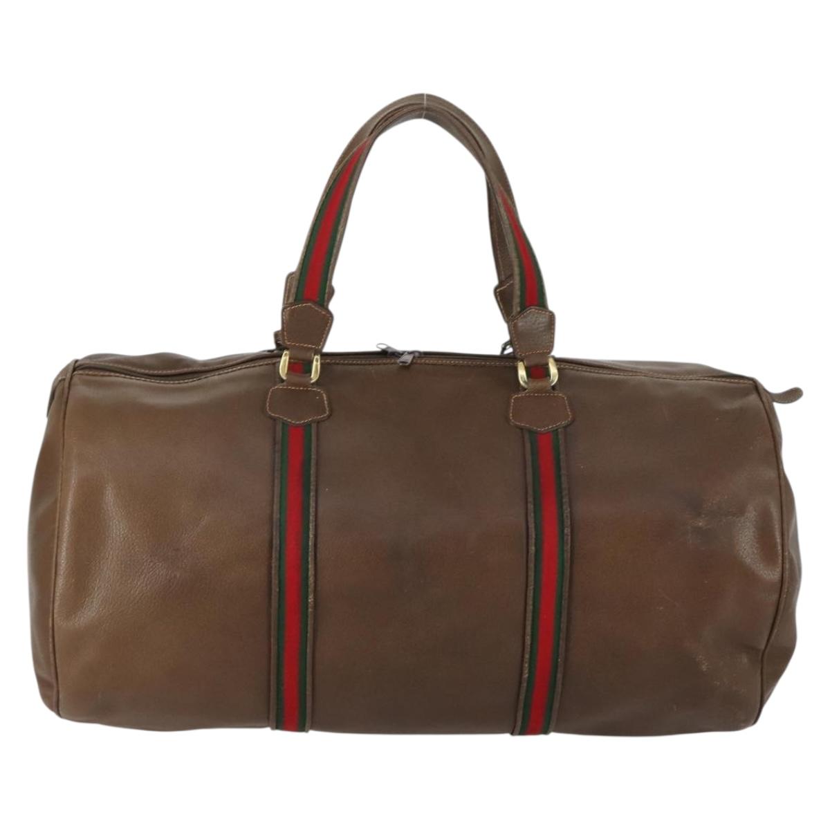 GUCCI Web Sherry Line Boston Bag Leather Brown Gold 40 002 548 33 Auth bs31890